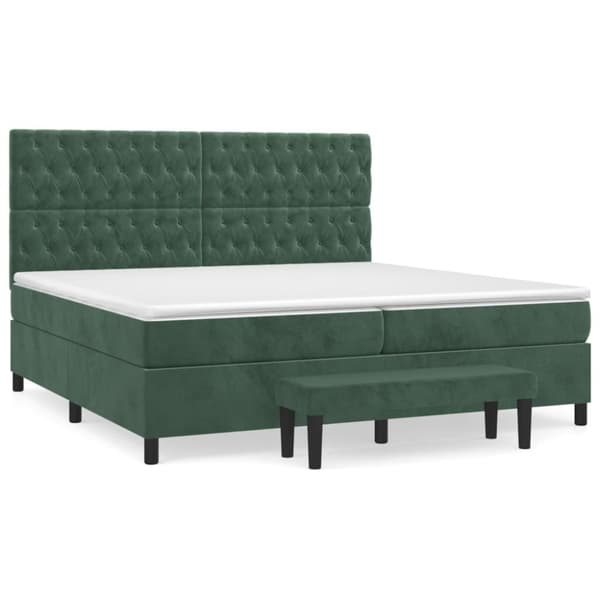 vidaXL kontinentalseng med madras 200x200 cm fløjl mørkegrøn