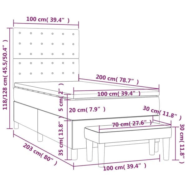 vidaXL kontinentalseng med madras 100x200 cm fløjl mørkeblå