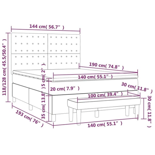 vidaXL kontinentalseng med madras 140x190 cm fløjl mørkeblå