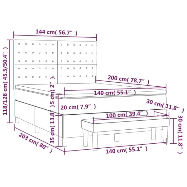 vidaXL kontinentalseng med madras 140x200 cm fløjl lysegrå