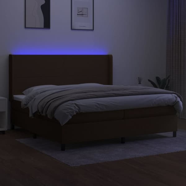 vidaXL kontinentalseng med LED-lys 200x200 cm stof mørkebrun