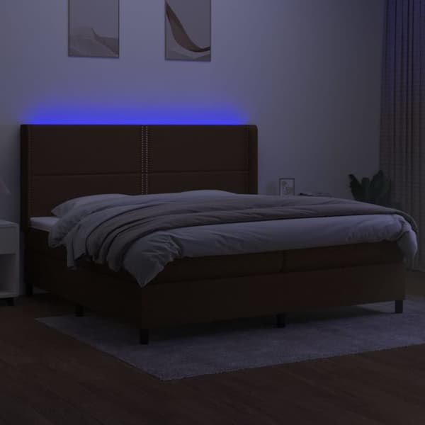 vidaXL kontinentalseng med LED-lys 200x200 cm stof mørkebrun