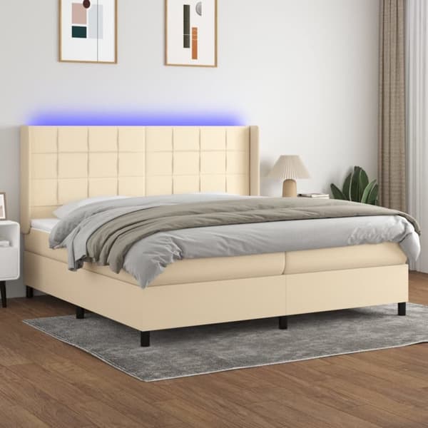 vidaXL kontinentalseng med LED-lys 200x200 cm stof cremefarvet