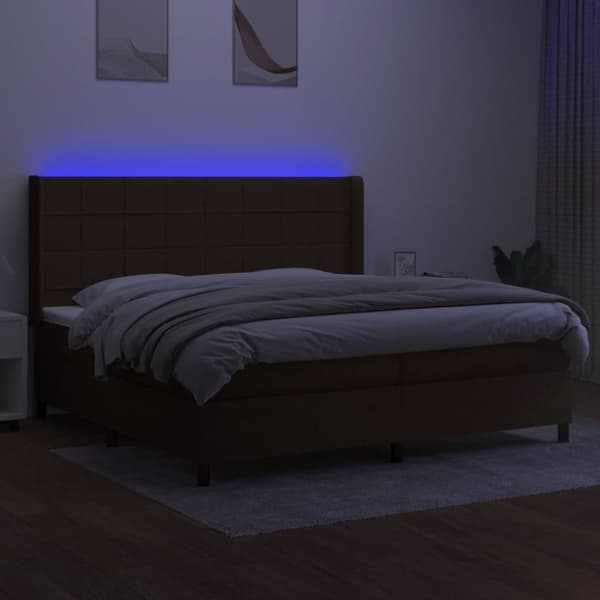vidaXL kontinentalseng med LED-lys 200x200 cm stof mørkebrun