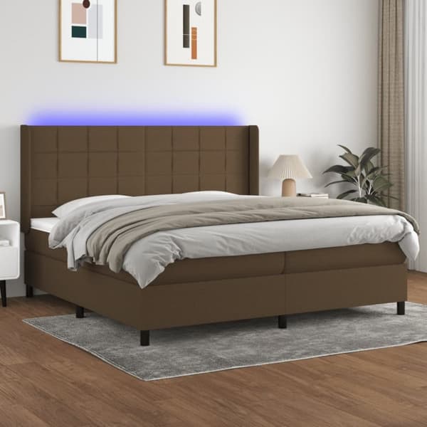 vidaXL kontinentalseng med LED-lys 200x200 cm stof mørkebrun