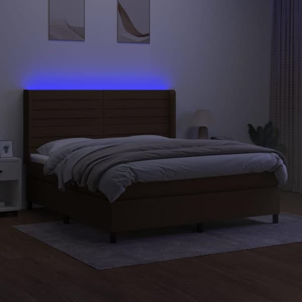 vidaXL kontinentalseng med LED-lys 160x200 cm stof mørkebrun