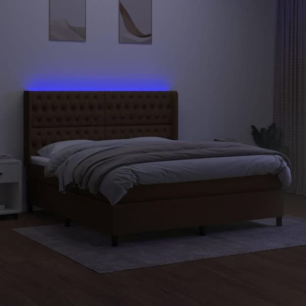 vidaXL kontinentalseng med LED-lys 160x200 cm stof mørkebrun