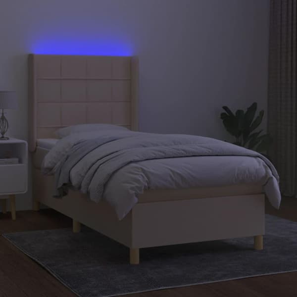 vidaXL kontinentalseng med LED-lys 100x200 cm stof cremefarvet