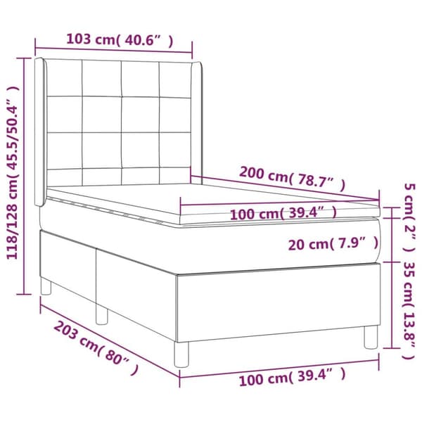 vidaXL kontinentalseng med LED-lys 100x200 cm stof cremefarvet