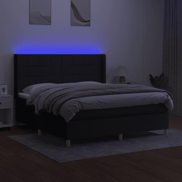 vidaXL kontinentalseng med LED-lys 160x200 cm stof sort