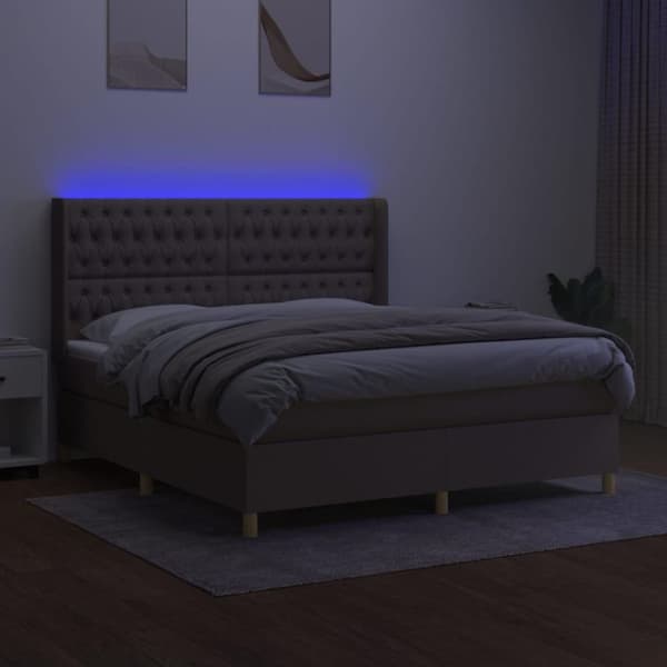 vidaXL kontinentalseng med LED-lys 180x200 cm stof gråbrun