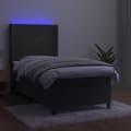 Miniatyrbillede 3 af 8: vidaXL kontinentalseng med LED-lys 100x200 cm fløjl mørkegrå