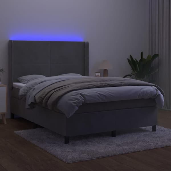 vidaXL kontinentalseng med LED-lys 140x200 cm fløjl lysegrå