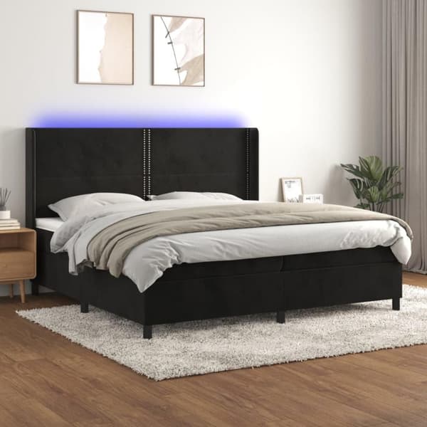 vidaXL kontinentalseng med LED-lys 200x200 cm fløjl sort