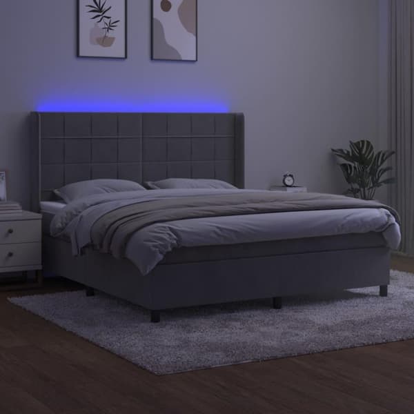 vidaXL kontinentalseng med LED-lys 160x200 cm fløjl lysegrå