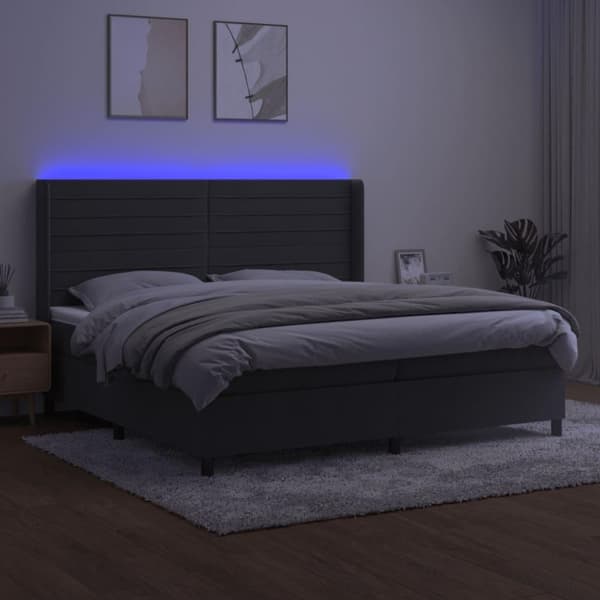 vidaXL kontinentalseng med LED-lys 200x200 cm fløjl mørkegrå