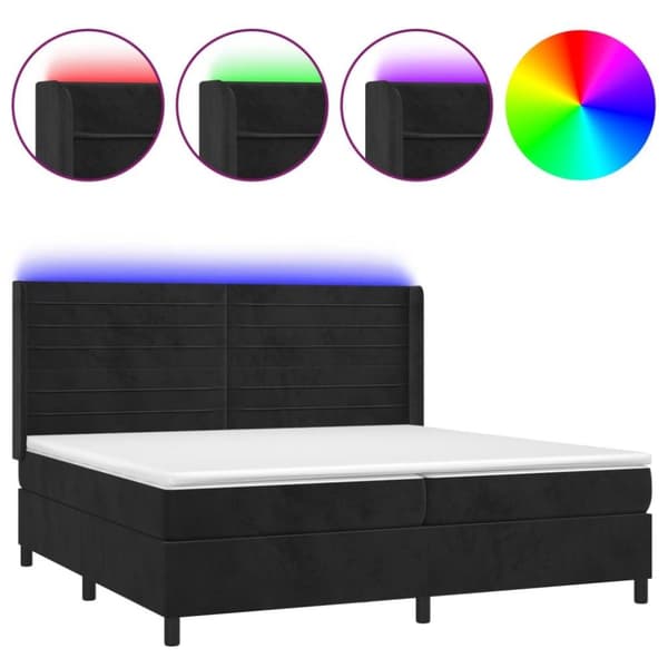vidaXL kontinentalseng med LED-lys 200x200 cm fløjl sort