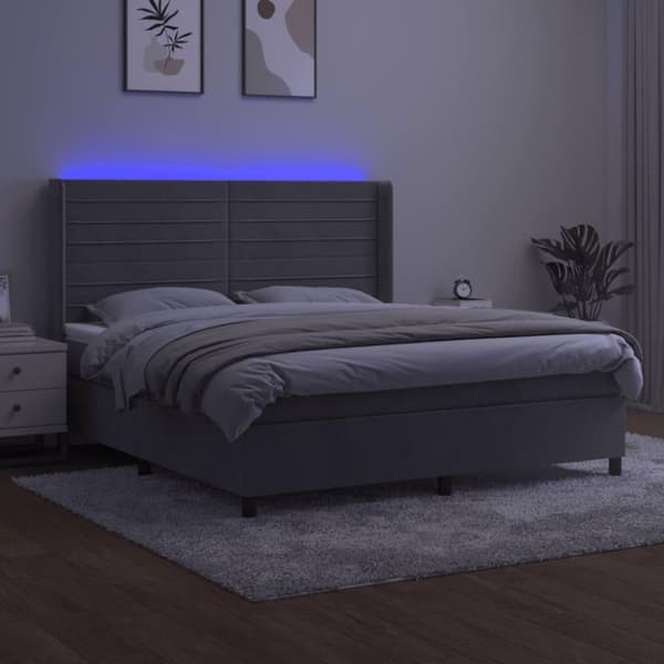 vidaXL kontinentalseng med LED-lys 160x200 cm fløjl lysegrå