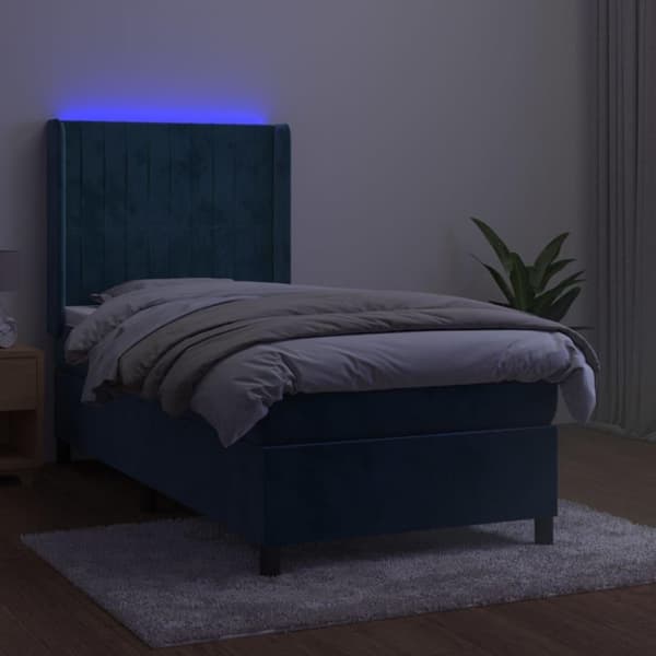 vidaXL kontinentalseng med LED-lys 90x190 cm fløjl mørkeblå
