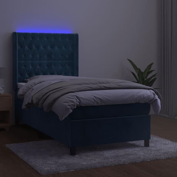 vidaXL kontinentalseng med LED-lys 90x190 cm fløjl mørkeblå