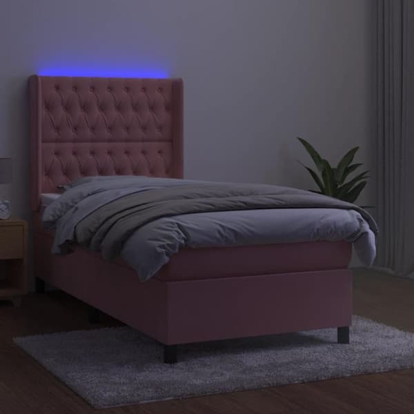 vidaXL kontinentalseng med LED-lys 100x200 cm fløjl lyserød