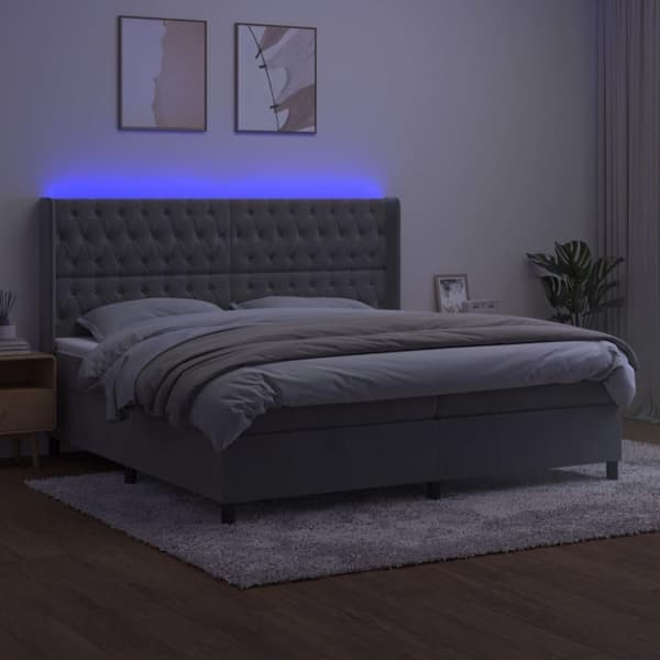 vidaXL kontinentalseng med LED-lys 200x200 cm fløjl lysegrå