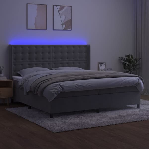 vidaXL kontinentalseng med LED-lys 200x200 cm fløjl lysegrå