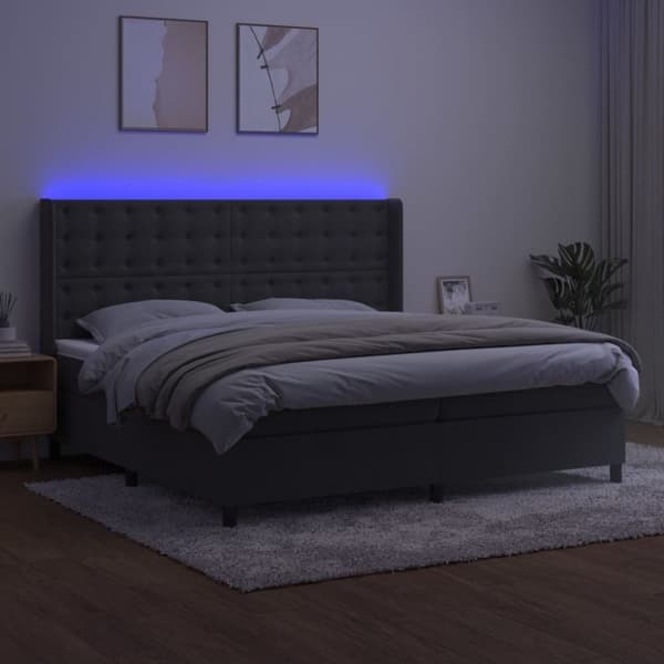 vidaXL kontinentalseng med LED-lys 200x200 cm fløjl mørkegrå