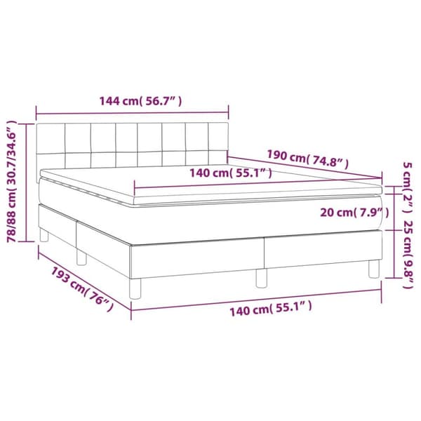 vidaXL kontinentalseng med madras 140x190 cm stof lysegrå