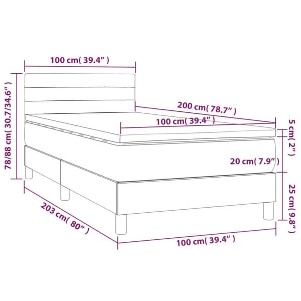 vidaXL kontinentalseng med madras 100x200 cm stof sort