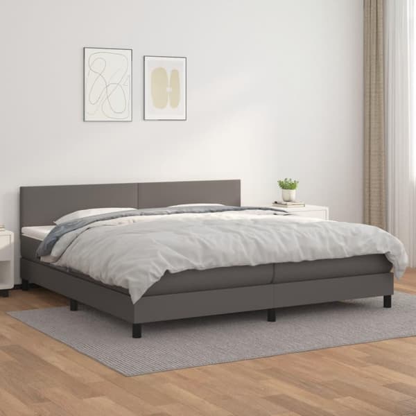 vidaXL kontinentalseng med madras 200x200 cm kunstlæder grå