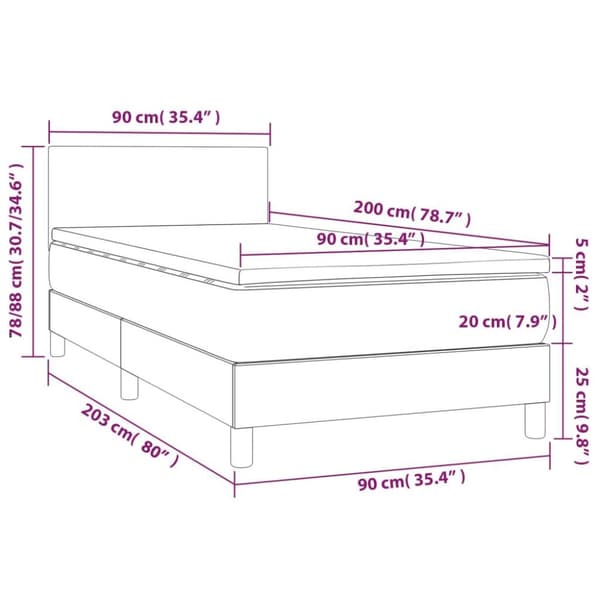 vidaXL kontinentalseng med madras 90x200cm fløjl lysegrå