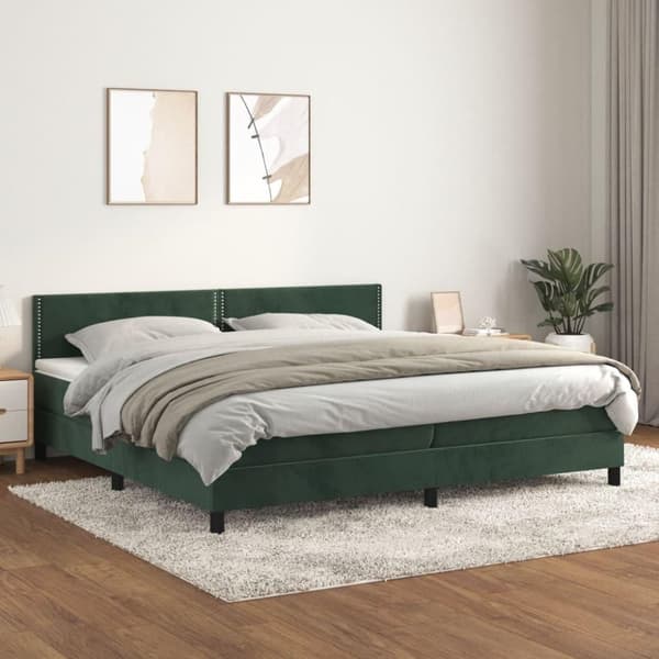 vidaXL kontinentalseng med madras 200x200 cm fløjl mørkegrøn