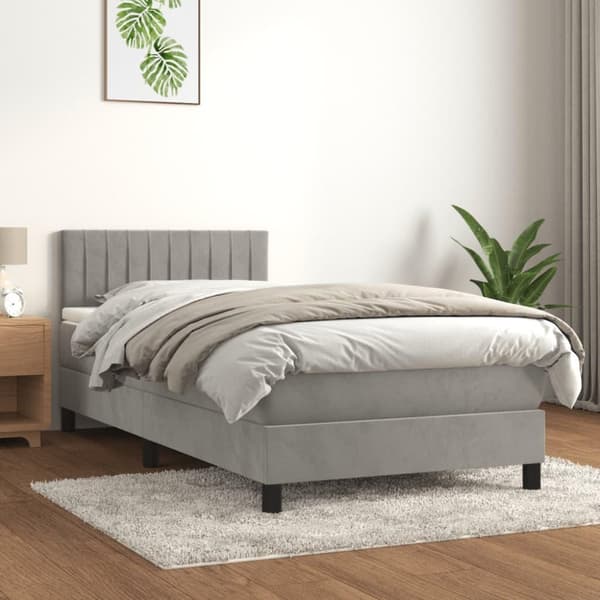 vidaXL kontinentalseng med madras 90x200cm fløjl lysegrå