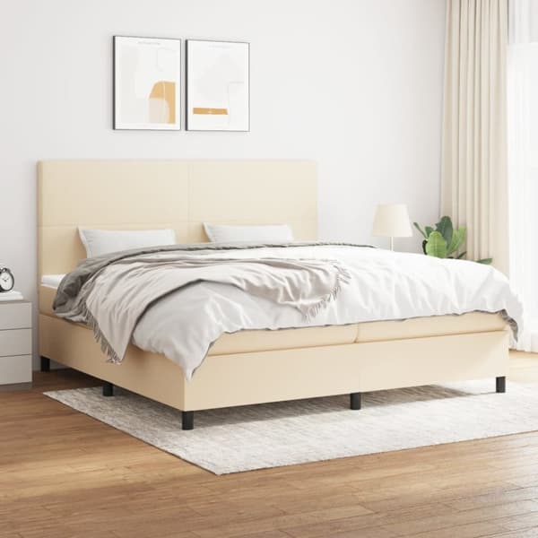 vidaXL kontinentalseng med madras 200x200 cm stof cremefarvet