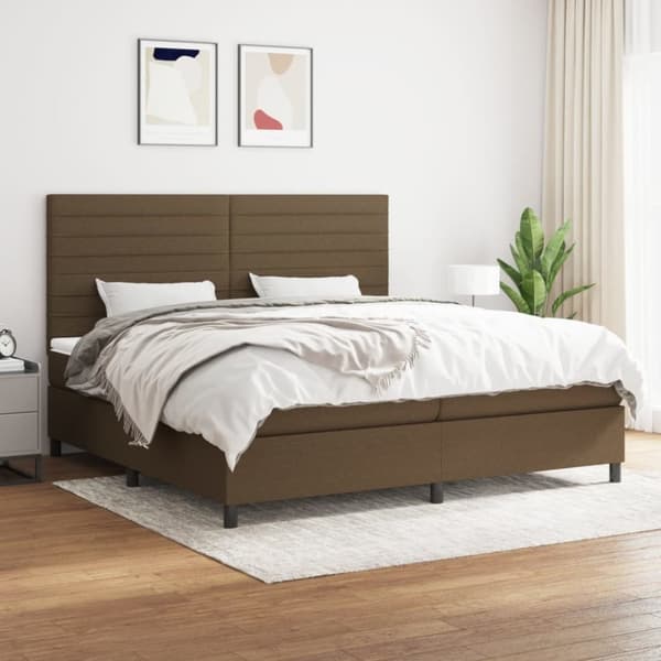 vidaXL kontinentalseng med madras 200x200 cm stof mørkebrun