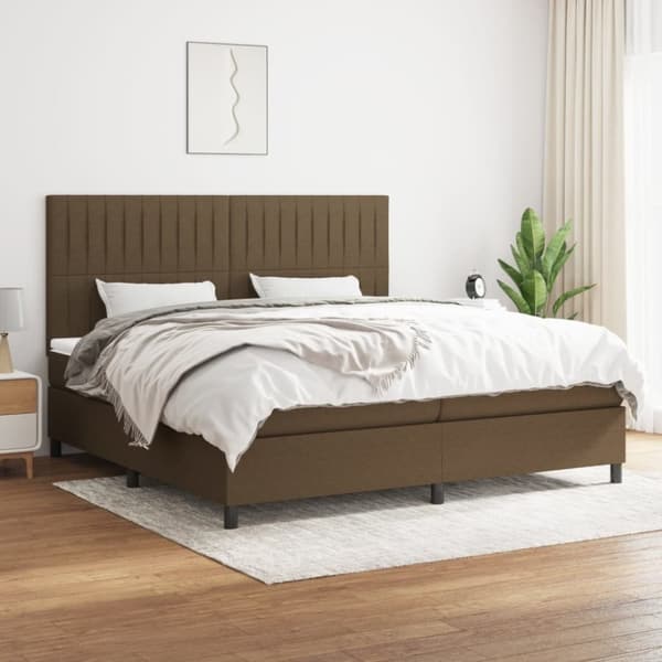 vidaXL kontinentalseng med madras 200x200 cm stof mørkebrun