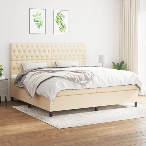 vidaXL kontinentalseng med madras 200x200 cm stof cremefarvet