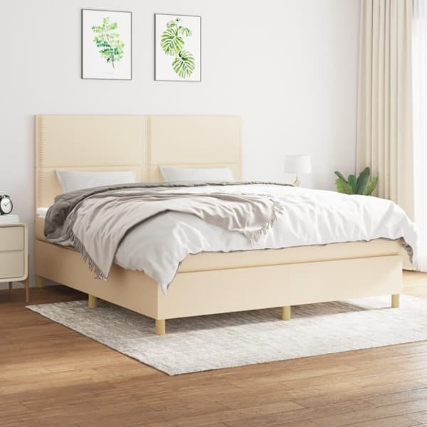 vidaXL kontinentalseng med madras 160x200 cm stof cremefarvet