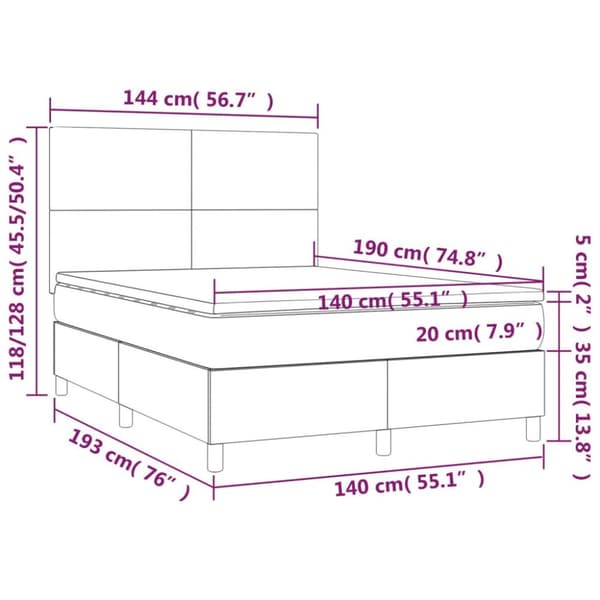 vidaXL kontinentalseng med madras 140x190 cm fløjl mørkegrøn