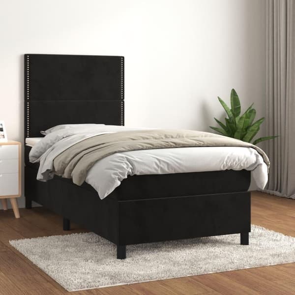 vidaXL kontinentalseng med madras 100x200 cm fløjl sort