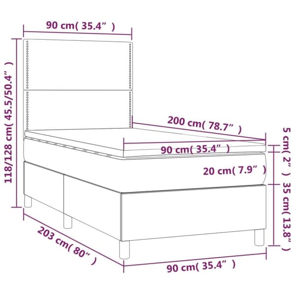 vidaXL kontinentalseng med madras 90x200cm fløjl mørkegrå