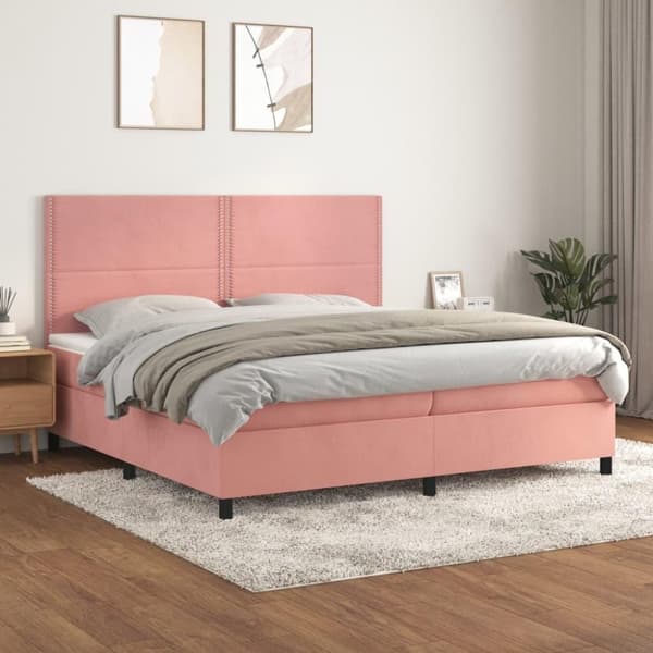 vidaXL kontinentalseng med madras 200x200 cm fløjl lyserød