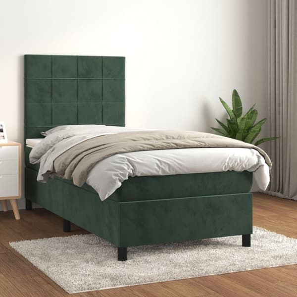vidaXL kontinentalseng med madras 90x190 cm fløjl mørkegrøn