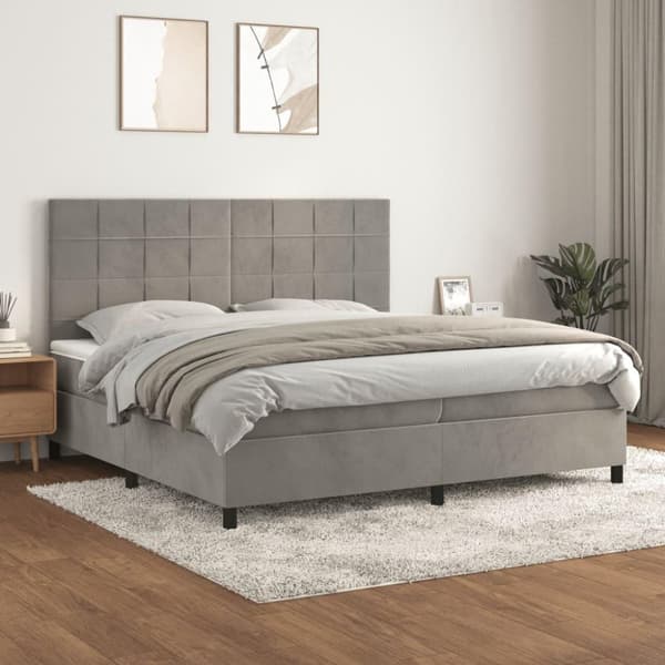 vidaXL kontinentalseng med madras 200x200 cm fløjl lysegrå