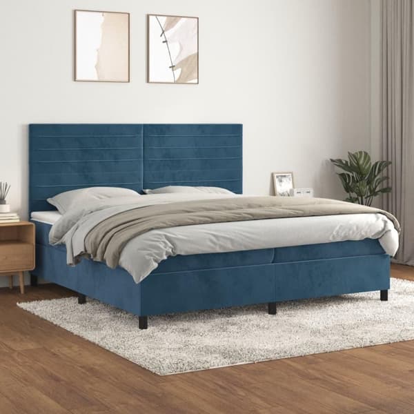 vidaXL kontinentalseng med madras 200x200 cm fløjl mørkeblå