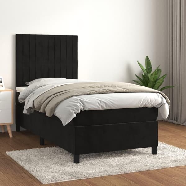 vidaXL kontinentalseng med madras 90x200 cm fløjl sort