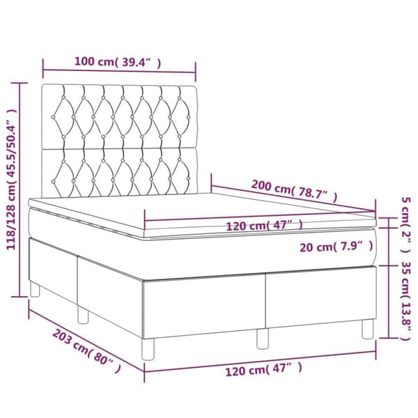 vidaXL kontinentalseng 120x200 cm fløjl lysegrå