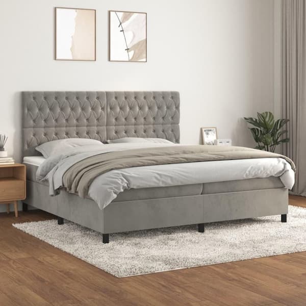 vidaXL kontinentalseng med madras 200x200 cm fløjl lysegrå