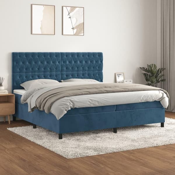 vidaXL kontinentalseng med madras 200x200 cm fløjl mørkeblå